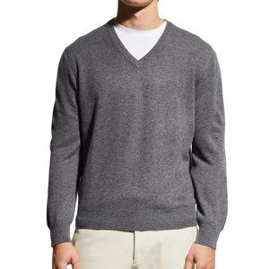 NWT Cremieux Men's Charcoal Heather Luxury Cashmere V-Neck Sweater